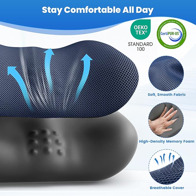 Lumbar Support Pillow for Office Chair, Memory Foam Lower Back Support, Ergonomic Lumbar Pillow with Adjustable Strap, Breathable Cover (Blue)