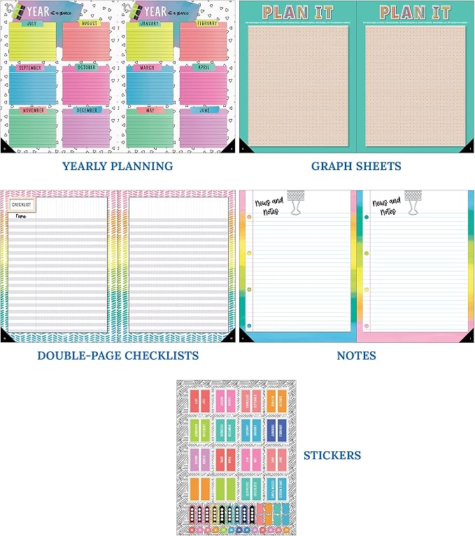 Carson Dellosa Creatively Inspired Planner 2026-2027, Undated 8" x 11" Lesson Plan Book With Stickers, Class Schedule, Weekly Calendar, Homeschool and Classroom Must Haves, Boho School Supplies