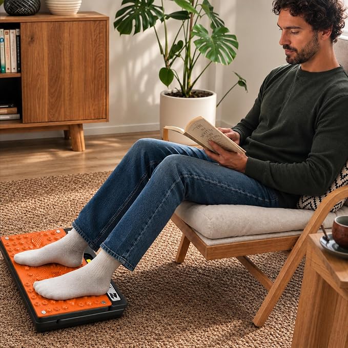 Footrest Under Desk，Height Adjustable footrest with Reflexology Pad | Foldable Ergonomic Foot Stool for Muscle Tension Relief, Suitable for Office, Home & All-Season Use(Orange)