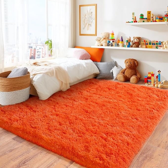 5x7 Area Rug for Living Room, Ultra Fluffy Rug Fuzzy Shag Shaggy Carpets for Bedroom,Anti-Skid Indoor High Pile Soft Rug Carpet for Bedroom Kids Room Nursery Boy Girls Room Dorm Home Decor, Orange