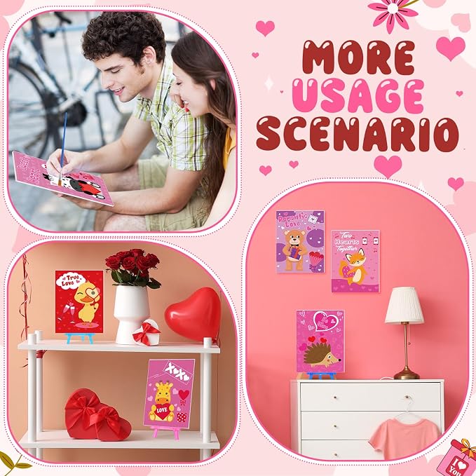 Blosssound 10 Set Valentine's Day Jungle Animals Pre Printed Canvas Pre Drawn Canvas Painting with Easel Kits 5" x 7" Outline Painting Panels for Beginners, DIY Craft Project, Party Favor, Home Decors