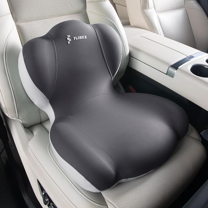 FLORICH Memory Foam Truck Seat Cushion,Car Seat Cushion and Lumbar Support Pillow for Office Chair Ergonomic Back Support & Sciatica Relief for Long Drives(Light Grey)