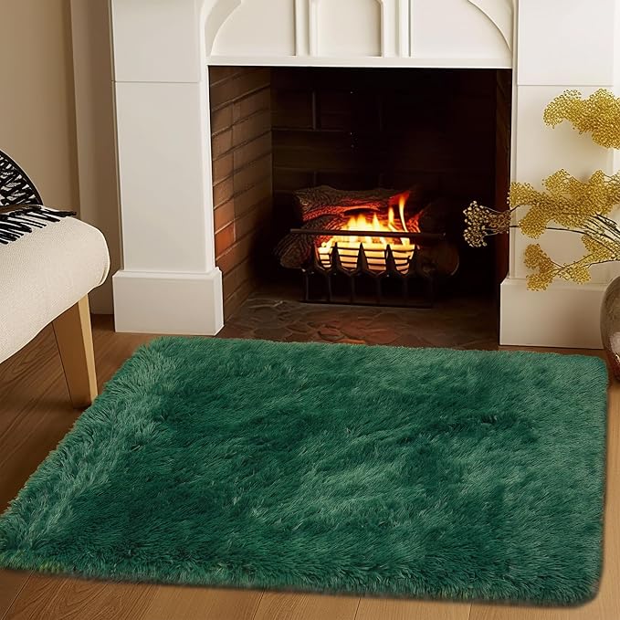 Awaytail Fluffy Lightweight 2x3 Feet, Blackish Green Under Desk Rug, Upgrade Anti-Skid Rectangular Rug for Boys Room