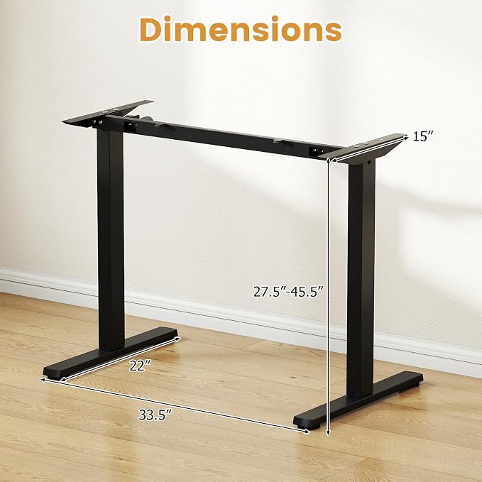 Tangkula Electric Standing Desk Frame, Height Adjustable Computer Desk Base with LED Display & 2 Memory Positions, Ergonomic Home Office Sit Stand Desk Legs for 40"-48" Tabletop (Black)