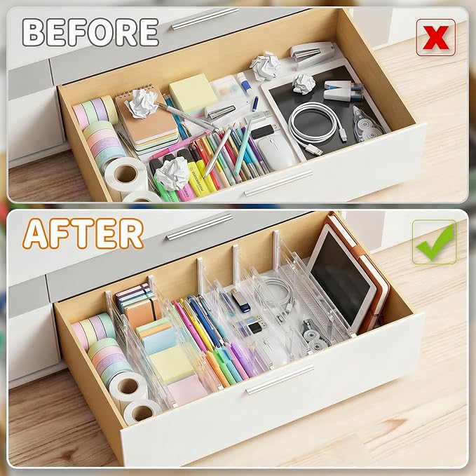 5 Pack Drawer Dividers 6" High - Tall Acrylic Drawer Divider for Clothes, 12.3-18" Adjustable Dresser Deep Drawer Dividers,Expandable Dresser Separators for Kitchen Office Baby Clothing (5)