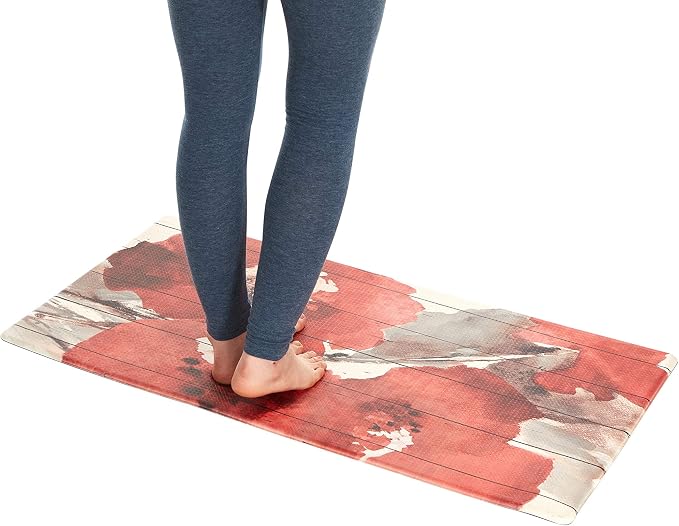 J&V TEXTILES Anti Fatigue Kitchen Mat for Floor, Embossed Themed Cushioned Kitchen Runner Rug Mat, Non Slip, Easy Wipe Clean, 1/2 Inch Thick (20x39 inches, Red Floral)