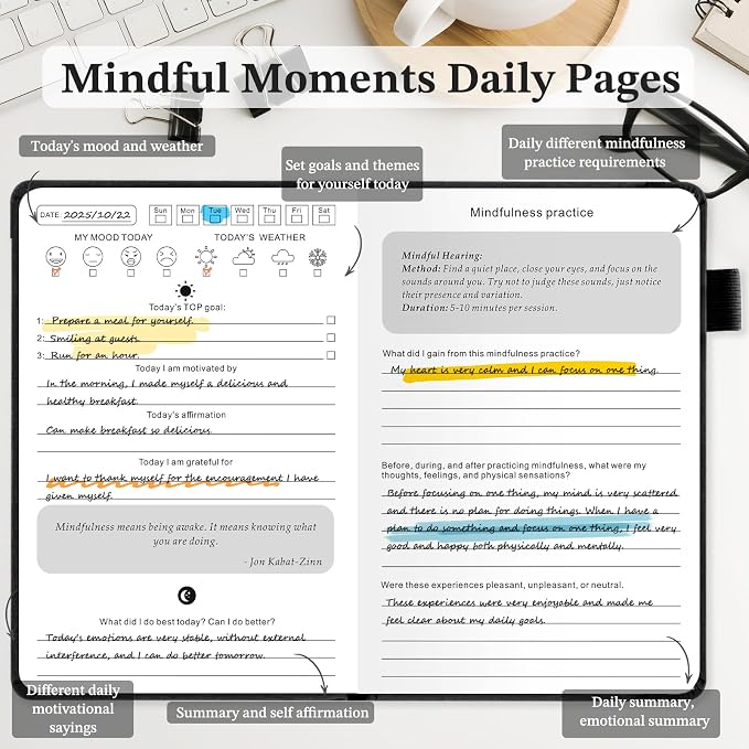 The 13-Week Mental Health Journal for Women & Men: A Guided Mindfulness & Goal-Setting Workbook to Reduce Stress, Practice Daily Gratitude & Build Self-Care Habits | Linen Hardcover, Black