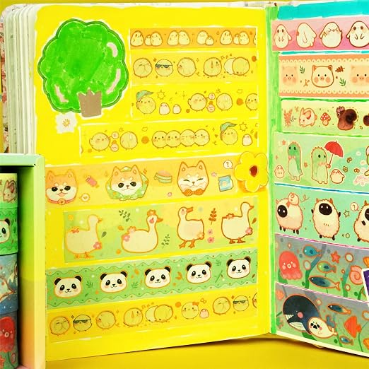 Cute Pets Washi Tape Set 13 Rolls Wide Gold Embellishment Decorative Masking Tapes for Arts, DIY Crafts, Journals, Planners, Scrapbook, Wrapping (Animal Kindergarten)