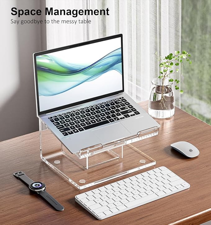 FUCDTEFC Acrylic Laptop Stand for Desk, Laptop Riser for 10-15.6 Inch Laptops, Ergonomic Computer Stand Holder Compatible with Macbooks and Notebooks- Clear | Ergonomic Computer Stand Holder, Compatible with Macbooks and Notebooks, Clear