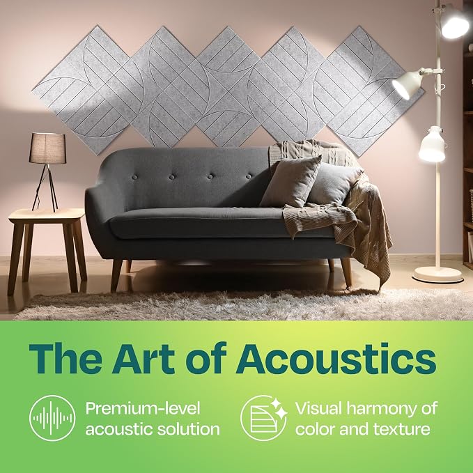 Acoustic Panels 12-Pack Soundproof Wall Panels 12"x12"x0.4" Decorative Sound Dampening for Your Home, Office, Studio, Bedroom & More with Unique ModuArc Carving [Light Gray]