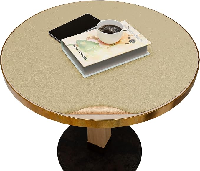 MAIDERN 18 Inch Round Cork & Leather Placemats, Cuttable Size (12-18 Inch), Trimmable Dining Table Mat, Heat Resistant/Non-Slip Table Cover for Kitchen, Office, or Restauran (Golden)