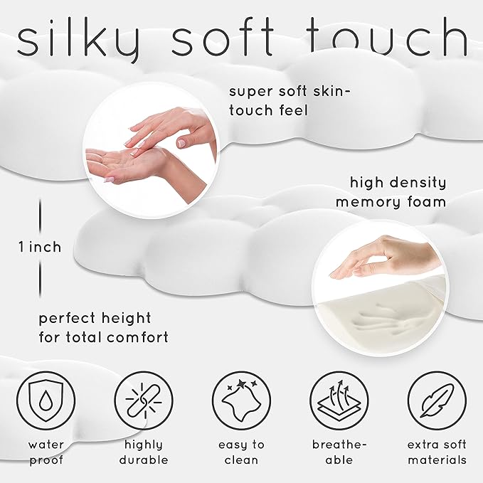 Cloud Keyboard Wrist Rest – Create-ables Qloud Cloud Wrist Rest for Computer Keyboard and Mouse, Ergonomic Memory Foam Wrist Pad with Non-Slip Base, Includes Cloud Mouse Pad – White