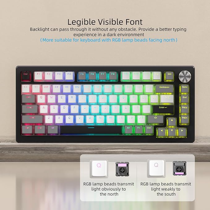 Womier PBT Shine Through Keycaps for Mechanical Keyboard, Pudding Keycaps 60% 75% 100% Keyboard 143 Keys, Custom Keycap Set OEM Profile for Gateron Cherry MX Switches, Gray White-Only Key caps