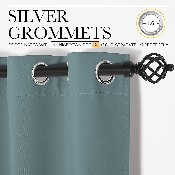 NICETOWN Wall Dividers for Rooms, Room Divider Curtain Screen Partition, Function Thermal Blackout Patio Door Panel, Sliding Door Insulated Curtain for Theater, Greyish Blue, 8.3ft Wide x 9ft Long