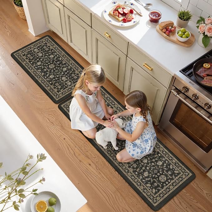 KIMODE Kitchen Floor Mats Anti Fatigue,Cushioned Kitchen Sink Rug | 17.3"x47"+ 17.3"x29",Dark Grey,Memory Foam Ergonomic Standing Mat Waterproof for Laundryroom Sink Home Office