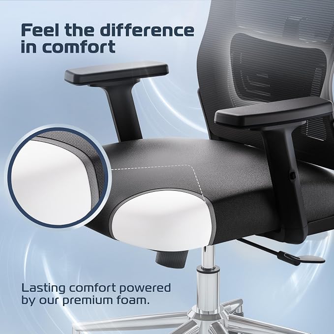 BrightSeat Ergonomic Office Chair Comfy [#1 in Tests] Swivel Chair | Ergonomic Chair with Breathable Mesh Back | Computer Chair with wheels | Home Office Desk Chair with 2D Headrest | For 330lbs
