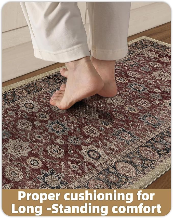 Color&Geometry Kitchen Mat 24x59 Faded Vintage Anti Fatigue, Deep Russet | 0.4in Cushion Standing Mat For Cooking/Working/Laundry, Boho Decor, Non Slip PVC Kitchen Rug, Oil/Water Proof, Anti Slip