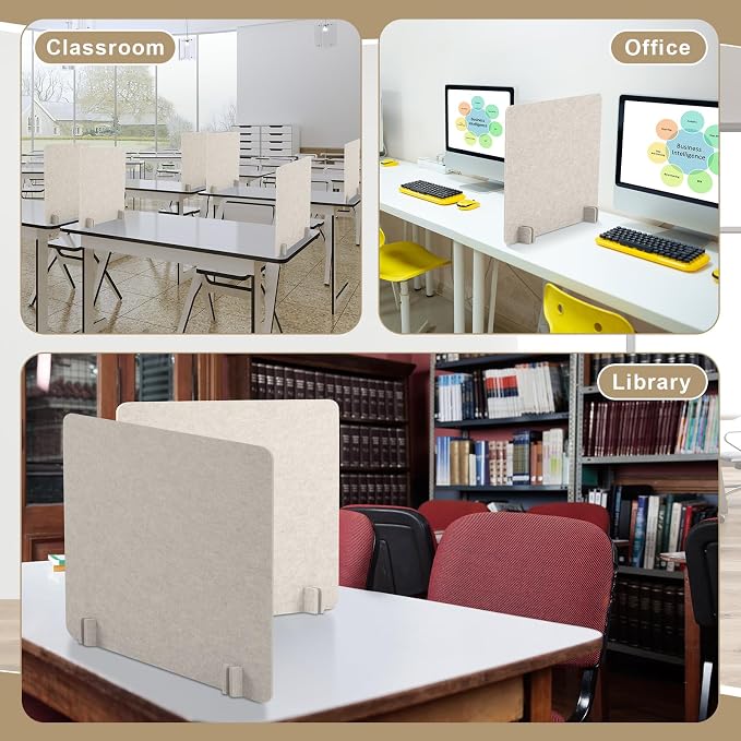 Kisston 6 Pack Acoustic Desk Divider Partition 24 x 24" Stand Up Freestanding Desk Privacy Panel Noise and Visual Distractions Reducing Table Divider for Office Class Reception Area(Light Camel)
