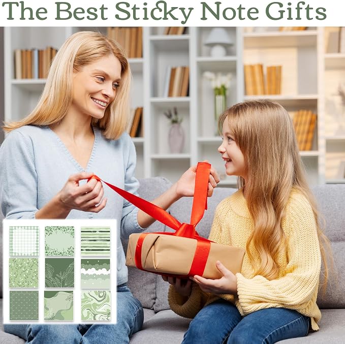 Aesthetic Sticky Notes Gifts, 9 Pack Green Aesthetic Notepads 3x3 Inch Gifts for Coworkers Students, Pastel Green Memo Pads Office School Supplies for Men Women (450 Sheets)