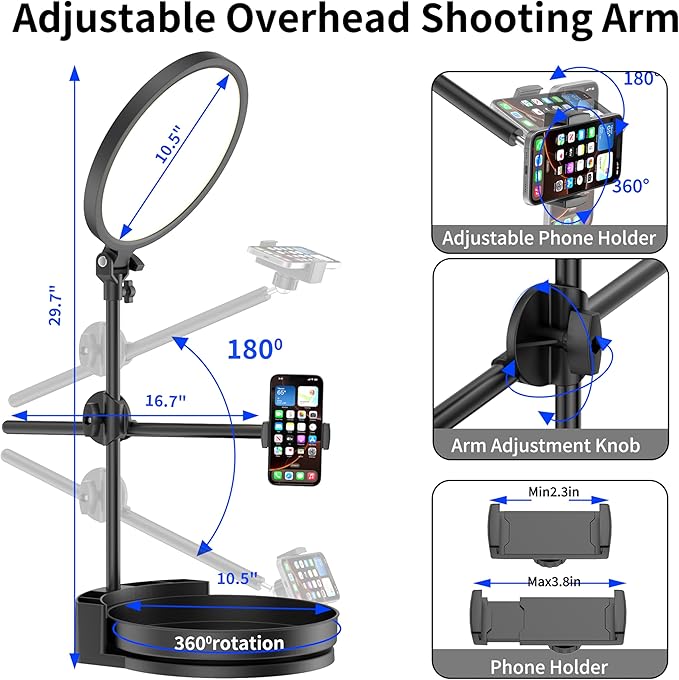 Selfie Light Kit for Desk and Laptop,55W Dimmable Full Screen Ring Light,with Rotating Storage Box,Pen Holder Stand,Phone Holder and Controller (Black-RGB, 10.5)