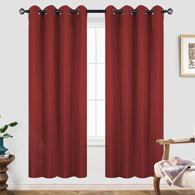 DriftAway Blackout Soundproof Thermal Insulated Linen Textured Curtains with Quilted Thermal Lining for Cold and Heat Blocking Noise Reducing Daytime Sleep 1 PC 52 Inches by 63 Inches Red