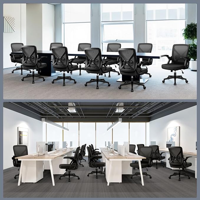 FelixKing Office Chair - Ergonomic Desk Chair Breathable Mesh Task with Wheels and Lumbar Support Home Desk Office Chairs with Flip up Armrest Rolling Swivel for Home Computer Black Pack of 6
