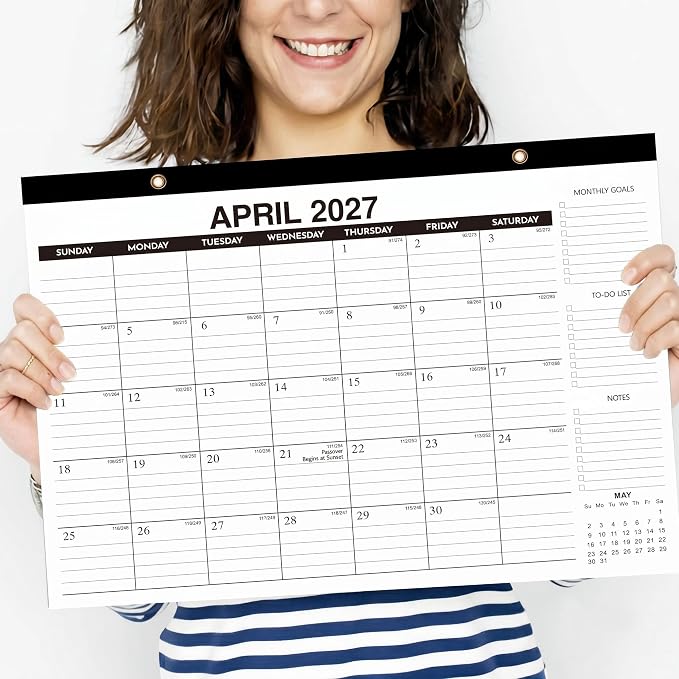 Desk Calendar 2026-2027, 18-Month Through Dec 2027, Large 17"x12" Desk/Wall Calendar, Ample Space, Thick Paper, Plastic Cover, Monthly Calendar Perfect for Home School & Office Organization