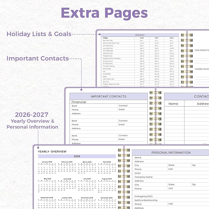 Oucaru Undated Daily Planner, A5 Spiral Notebook with Hourly Schedule, To Do List, Priorities, and Notes for Productivity - Easily Organize Your Tasks, Appointments & Goals for Women