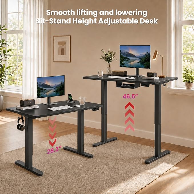 Electric Standing Desk, 40" x 24" Adjustable Height Sit Stand Desk, Small Space Workstation, Compact Computer Desk for Home Office, Stable Steel Frame (Black)
