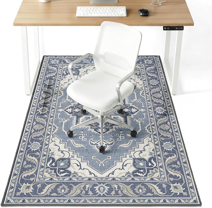 36" x 48" Office Chair Mat for Hardwood & Tile Floors, Desk Chair Mat Under Desk Floor Protector for Rolling Computer Chairs, Non-Slip Low Pile Area Rug for Home Office(Blue)