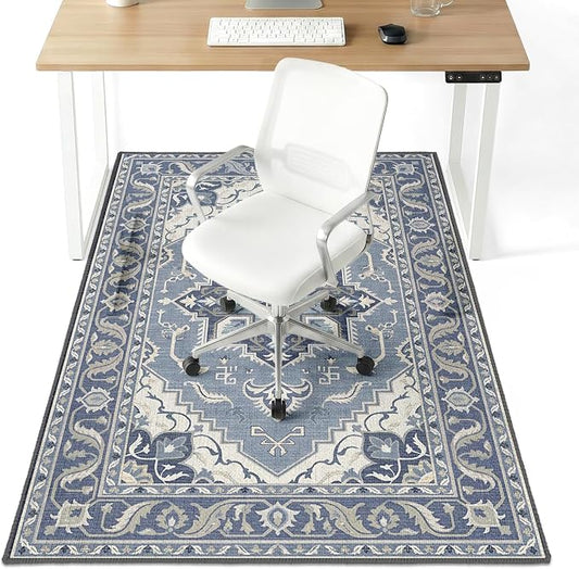 36" x 48" Office Chair Mat for Hardwood & Tile Floors, Desk Chair Mat Under Desk Floor Protector for Rolling Computer Chairs, Non-Slip Low Pile Area Rug for Home Office(Blue)