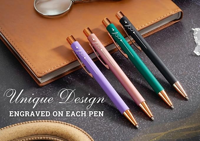 InnoBeta Monogrammed Gifts Ballpoint Pen Set of 4, Initial Letter Gifts for Housewarming, Birthday, Thanksgiving, Christmas - I