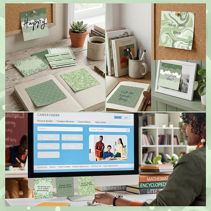 Aesthetic Sticky Notes Gifts, 9 Pack Green Aesthetic Notepads 3x3 Inch Gifts for Coworkers Students, Pastel Green Memo Pads Office School Supplies for Men Women (450 Sheets)