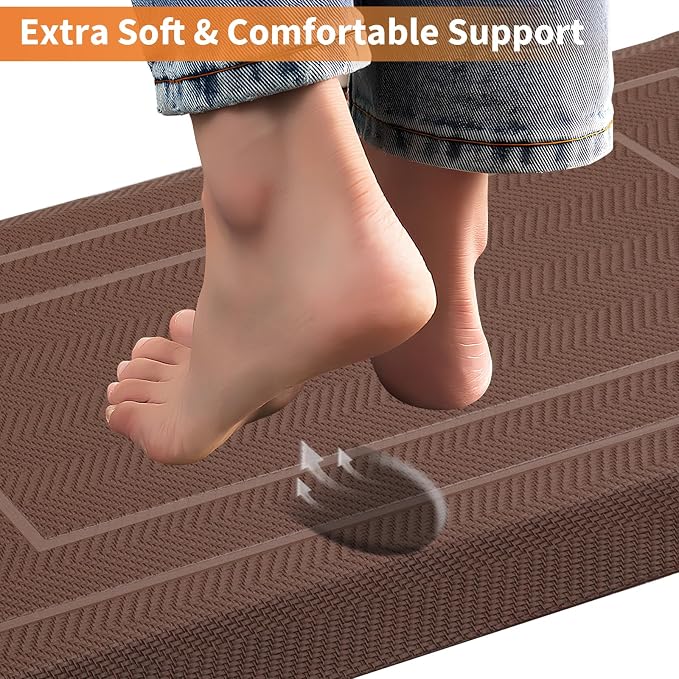 UKISS 9/10"" Extra Thick Cushioned Anti Fatigue Kitchen Mat, Waterproof High Density Foam Standing Desk Mat, Non-Slip Ergonomic Comfort Mat for Kitchen, Office,Workstation (Brown, 20" X 32")