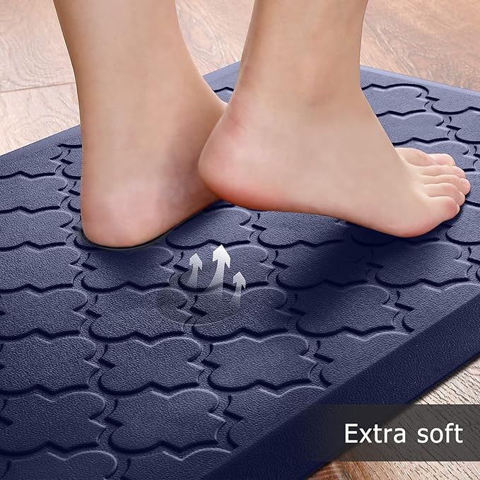 Kitchen Mat [2 PCS] Cushioned Anti-Fatigue Floor Mat Water Resistant Non-Skid Kitchen Mats and Rugs Ergonomic Comfort Foam Kitchen Rugs Standing Mat for Kitchen Floor Office Sink Laundry(Blue)