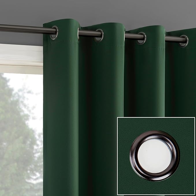Sun Zero Nordic 2-Pack Theater Grade Noise Reducing Extreme 100% Blackout Grommet Curtain Panel Pair, 52" x 108", Evergreen