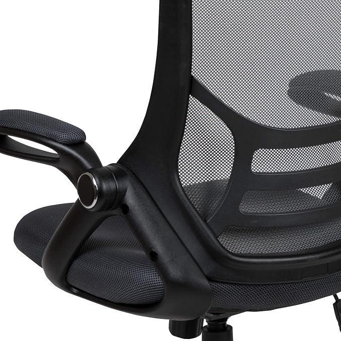 Flash Furniture Porter High-Back Swivel Office Chair with Adjustable Lumbar Support and Seat Height, Ergonomic Mesh Desk Chair with Flip-Up Armrests, Black