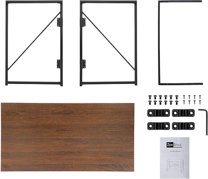ZenStyle Folding Computer Desk, Writing Study Desks for Home Office, Corner Laptop Gaming Folding Table with Metal Frame, 39 Inches,Brown