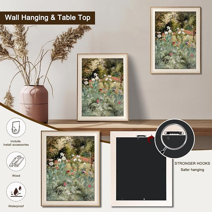 Framed Vintage Wall Art Decor, Canvas Wall Art Room Decor Vintage Still Life Flower Art Prints, Farmhouse Wall Decor Poppy Canvas Oil Painting, Rustic Botanical Floral Wall Decor Pictures, Landscpae Prints - 12x16Inch