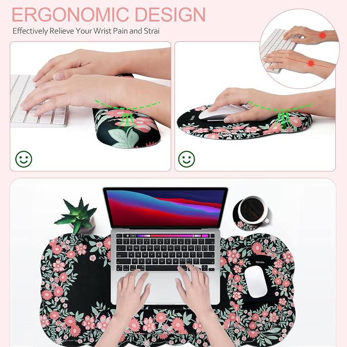 Petmolico Desk Pad Set with Wrist Rest for Keyboard & Mouse, Blue & Red | Anti-slip PU base, durable Lycra & memory foam, relieves wrist fatigue, perfect for work, home & daily use