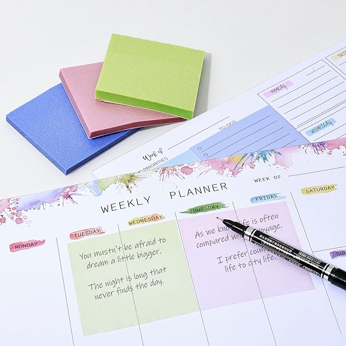 BAYTORY 240 Sheets Pop Paper Up Transparent Glitter Sticky Notes, 1Pc Double Maker Pen, Waterproof Self-Stick Note, 3 x 3 Colorful Self-Adhesive Note for Bible Accessories (Green & Pink & Blue)