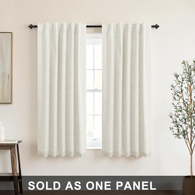KOUFALL Linen Bathroom Window Curtain,Short Curtain Blackout for Bedroom,Cafe Curtain 45 Inch Length Privacy Decorative Boho Single Curtain Panel for Kitchen