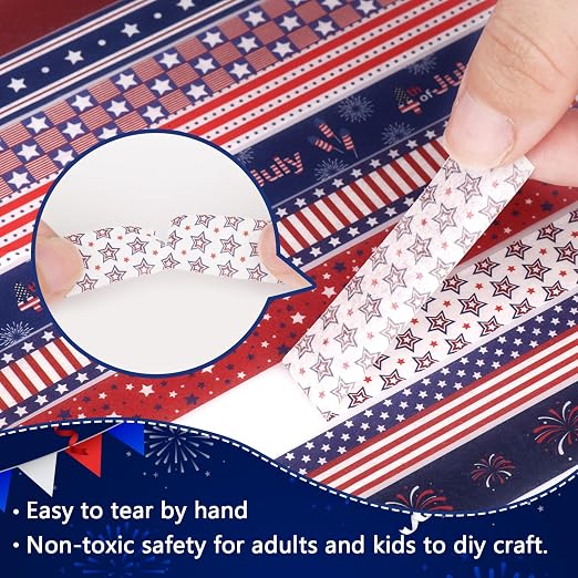 20 Rolls for Independence Day Decorative Tape Set for 4th of July Washi Tape Patriotic Stripes Washi Masking Tape for Holiday Kids DIY Art Crafts Notebook Scrapbooking & Stamping Supplies