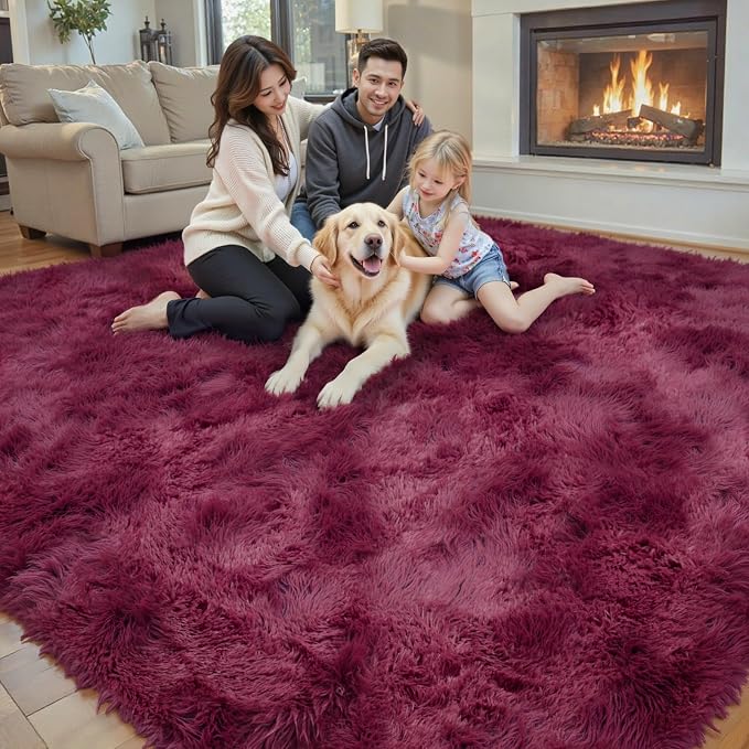 Rugs for Living Room 6x9, Alfombras para Salas Shag Large Plush Soft Area Rug, Shaggy Carpets for Bedroom,Home Decor Aesthetic(Burgundy, 6 x 9)