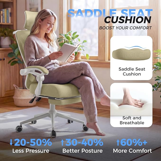 Ergonomic Office Chair - Adjustable Lumbar & Headrest, 90-160° Reclining with Footrest, Breathable Mesh Back - Home Office/Gaming Computer Chair