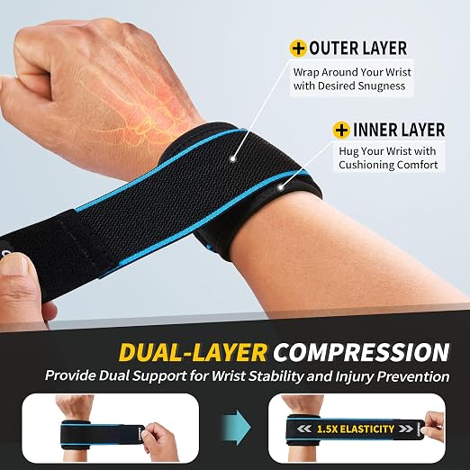 CAMBIVO Wrist Brace 2 Pack, Adjustable Compression Wrist Support for Carpal Tunnel, Tendonitis Pain Relief, Wrist Wraps for Weightlifting, Gym Fitness, Sleeping Night Support, Men Women