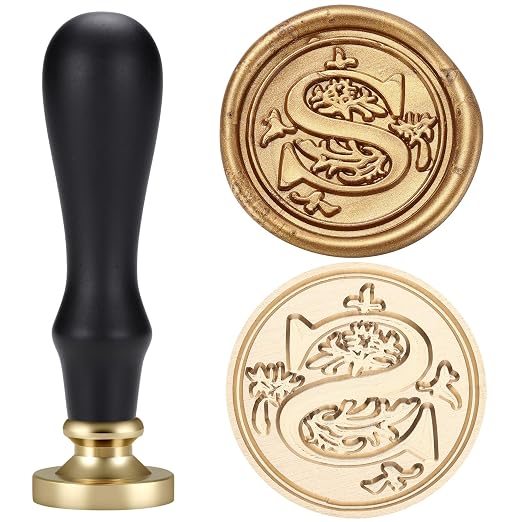Yoption Traditional Initial Alphabet Wax Seal Stamp with 120 Antique Gold Wax Seal Beads Kit for Wedding Engagement Party Invitation Envelope Christmas Gift Wrap - Letter S