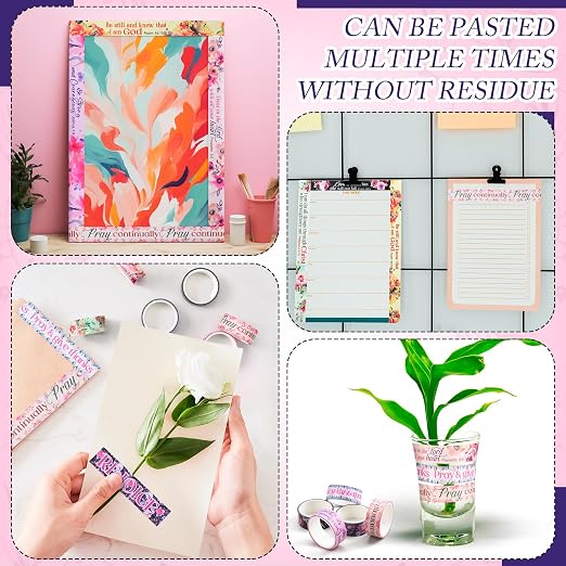 24 Rolls Back to School Christian Washi Tape Gifts Bulk Graduation Vbs Religious Scripture Bible Verse Watercolor Floral Washi Tape for Bible Journaling Crafting Students Study Stationery
