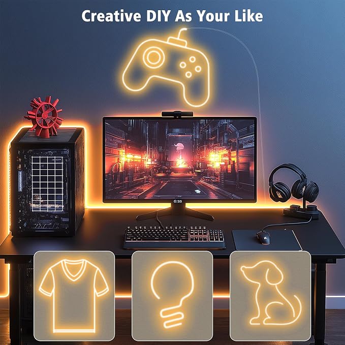 66Ft LED Neon Rope Lights 24V Dimmable 2400LEDs Strip Neon Light Warm White | Mains Powered, 24V, 66Ft, Adjustable, Dimmable, Timer, DIY Flexible, Waterproof