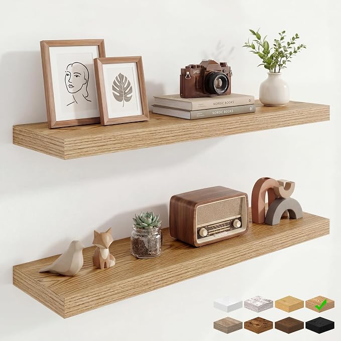 Marsmiles 36in Floating Shelves for Wall, 36" W x 9.25" D x 1.25" H, 2 Pack Long Wall Mounted Engineered Wood Shelves with Invisible Brackets for Living Room, Bedroom, Bathroom, Kitchen, Cedar